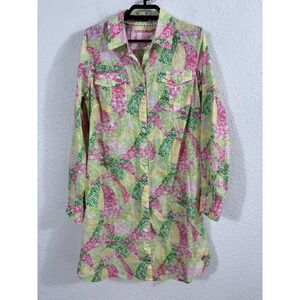 Lilly Pulitzer Shirt Dress Womens Small Pink Green Button Front Resort Fit